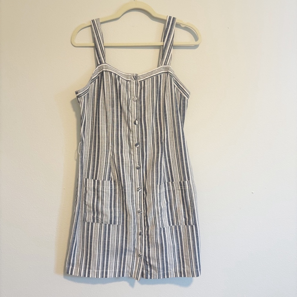 Striped Button-Down Shift Dress Navy and White Size Large 100% Cotton